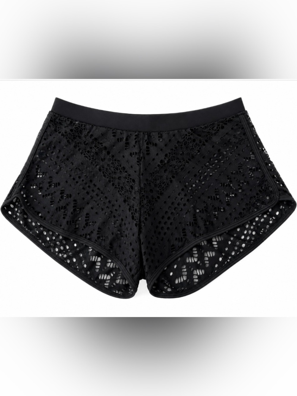 Boho Black Crochet Lace Swim Shorts High Waist Board Shorts Beach Goth Cover Up